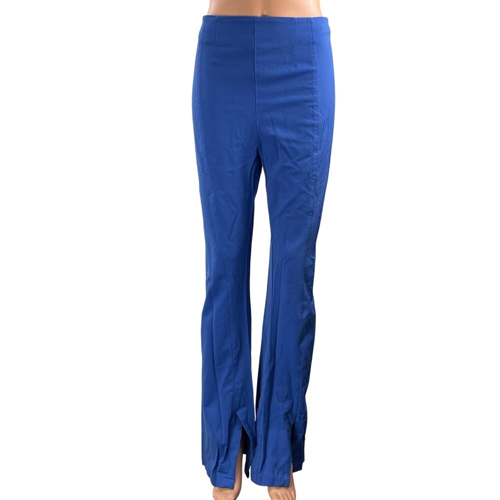 Free People Women's Blue High Waisted Front Slit Flared Leg Trouser Pants Size S